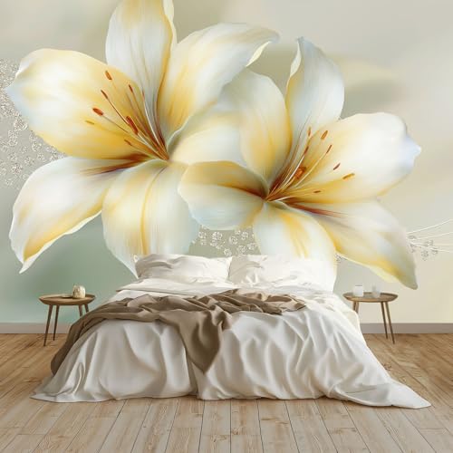 Générique Papier Peint Lis Papier Peint Panoramique Mural 200x140 cm Affiche Géante Décoration pour Salon Chambre Chambre D'Enfant Décoration Murale, Gris Clair