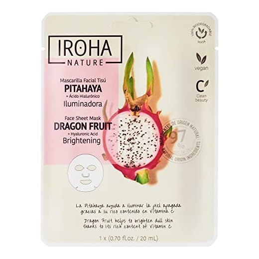 Iroha Nature - Mascarilla Facial Tisú Iluminadora con Pitahaya | Hidratación y Juventud Profunda | Unifica el Tono | Mayor Ellsticidad | Resultados Instantáneos en 15 Minutos | Clean Beauty