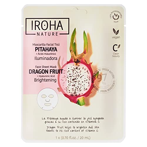 Iroha Nature - Mascarilla Facial Tisú Iluminadora con Pitahaya | Hidratación y Juventud Profunda | Unifica el Tono | Mayor Ellsticidad | Resultados Instantáneos en 15 Minutos | Clean Beauty