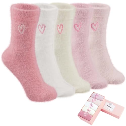 Image of SISOSOCK 5 Pairs Fuzzy Soft Cozy Comfy Socks Warm Birthday Gifts for Women