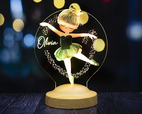 Geschenkelampe Lampe LED personnalisée, arc-en-ciel, cadeau de Noël, de baptême, avec impression UV, comme cadeau d'anniversaire (ballerine)