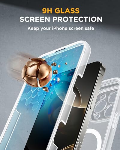 Image of Miracase Magnetic for iPhone 16 Pro Case Full-Body Phone with Built-in Glass Screen Protector, [Compatible with MagSafe] Military Drop Proof 16 Pro Cover Bumper 6.3 inch, Matte Clear