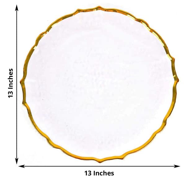 Balsa Circle 8 Clear 13-inch Round Glass Charger Plates with Gold Scalloped Trim Party Events Catering Reception Home Decorations