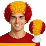 YEAH Peluca Aficionados España,Peluca afro de Carnaval con Diseño de la Bandera de España para el Mundial de Fútbol 2026, Rugby,Eventos Deportivos y Fiestas de Disfraces.