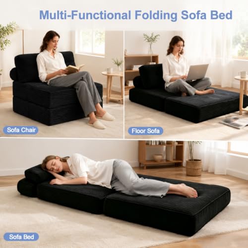 Image of Sectional Cloud Couch, Folding Sofa Bed with Pillow, Fold Out Sleeper Chair