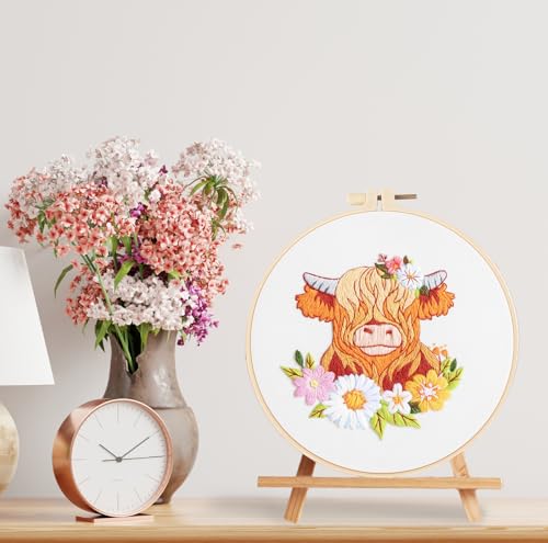 Image of Louise Maelys Highland Cow Embroidery Kit for Beginners Floral DIY | Cross Stitch Kits Offer a Complete Set for DIY Lovers. Needlepoint Kit for Beginners and Adults to Explore Creative Hobbies