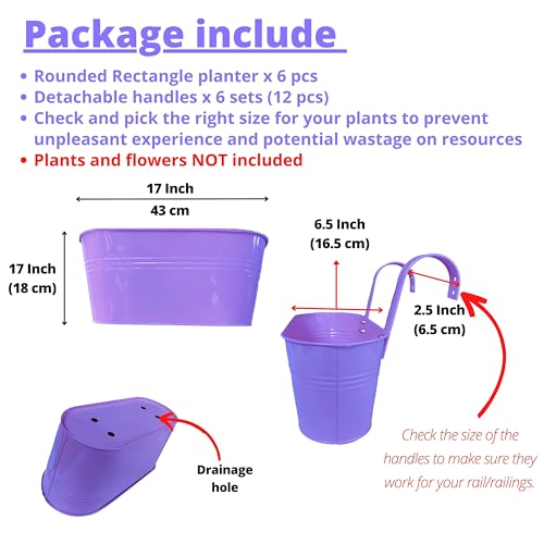 LaLaGreen Large Rail Planter (17 in, 6 Pack) Colorful Metal Balcony Pots by LáLáGreen - Used condition - Image 2