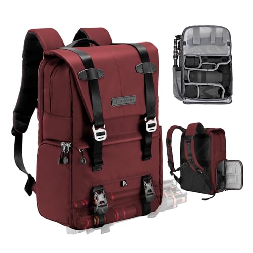 K＆F Concept カメラバッグ おしゃれ カメラリュック カメラバックパック 2気室 20L 大容量 レインカバー付き 撮影バッグ 防水 一眼レフ/DSLRカメラ/レンズ/16インチPC/三脚収納可 出張/旅行/撮影用