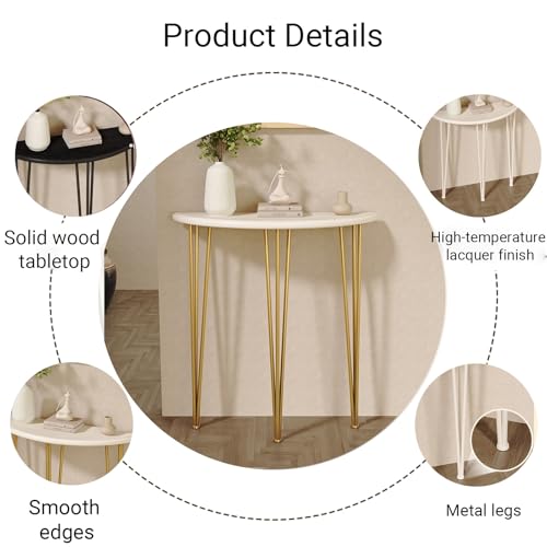 Consola de media luna blanca de 60 cm para recibidor y mesa de sofá 3
