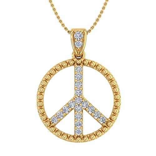 1/4 Carat Peace Sign Diamond Pendant Necklace in 925 Sterling Silver or in 18K Yellow Gold over Sterling Silver