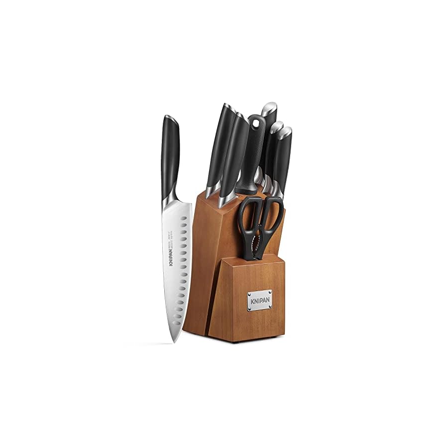 Knipan-Knife-Set-8-Piece-Premium-Knife-Block-Set-with-High-Carbon-German-Steel-5-Knives-Sharpening-Steel-Multi-Purpose-Scissors-Block-of-Wood-Ergonomic-ABS-Handle Knipan Knife Set, 8-Piece Premium Knife Block Set with High Carbon German Steel, 5 Knives, Sharpening Steel, Multi-Purpose Scissors, Block of Wood, Ergonomic ABS Handle
