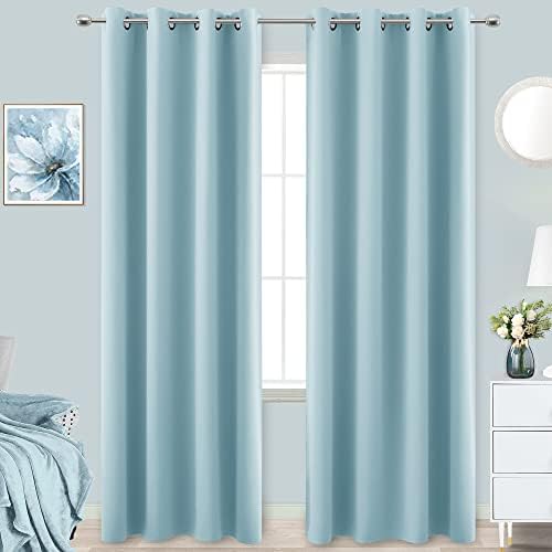 KOUFALL Sage Green Curtains 63 Inch Length for Bedroom 2 Panels Grommet Window Treatments Room Darkening Insulated Blackout Thermal Boho Drapes for Living Room Set Decor 52x63 Inches Long Light Green