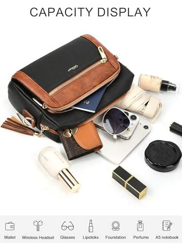 Image of Small Leather Crossbody Bags for Women Anti theft Purses and Handbag Shoulder Hangbag with Wide Strap Tassel