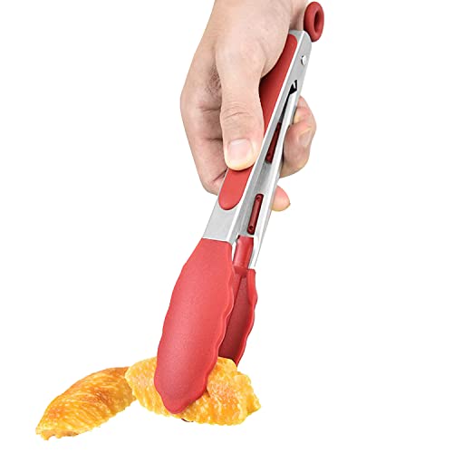 9-Inch, Premium Stainless Steel BPA Free Silicone Non-Stick Grilling Barbeque Cooking Locking Food Tongs Cooking Tongs, with 480ºF High Heat-Resistant Non-Stick Silicone Tips (Grey) - Image 2
