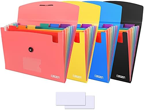 4 Pack 7-Pocket Expanding File, Plastic Expandable File Folder with Pockets, A4/Letter Size Accordion Organizer Folder, for School and Office Supplies - Black&Blue&Pink&Yellow
