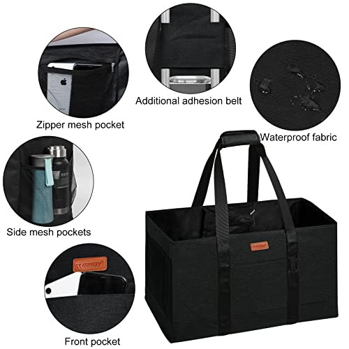 WONDAY Large Utility Tote Bag, Reusable Grocery Bags Collapsible Tote, Large Tote Bag With Handles Utility Tote Shopping Bags for Groceries, Storage, Picnic, Beach, Pool (Black) - Thumbnail 6