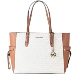 Michael Michael Kors Gilly Large Saffiano Leather Tote Bag Jet Set Drawstring Top Zip (Vanilla)