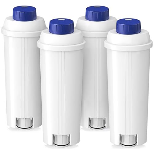 Ersatzwasserfilter kompatibel mit De'Longhi Kaffeemaschine DLSC002/SER3017/5513292811, ECAM/ESAM/ETAM/BCO/EC Serie, TÜV SÜD zertifiziert, Ersatzkartusche mit Aktivkohle & Ionenaustauschharz (4 Stück)