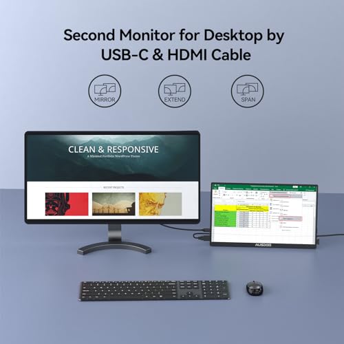Image of AUSDOM 15.6 Portable Laptop Monitor: FHD 1080P 15.6 inch Portable Second Screen External Travel Monitor, HDMI USB-C Powered Extra Mobile Computer Secondary Display Additional for Laptop MacBook