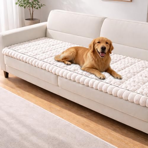 Couch Cover for Dogs Washable,Non Slip Fuzzy Durable Couch Covers for 3 Cushion Sofa Pet Friendly Sofa Cover Dog Thick Soft Slipcovers Protector Couches Mat Bed (Beige, 27.6