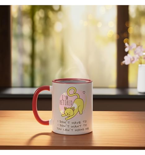 Taza de cerámica roja y blanca 11 oz con gato divertido miniatura 3