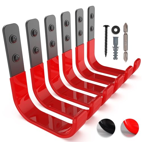4 Inch Garage Hooks, 6 Pack Heavy Duty Wall Hooks for Hanging | Ladder Hooks for Garage Wall Mount, Steel J Utility Garden Hose Holder Tool Organizers and Storage | 55lbs