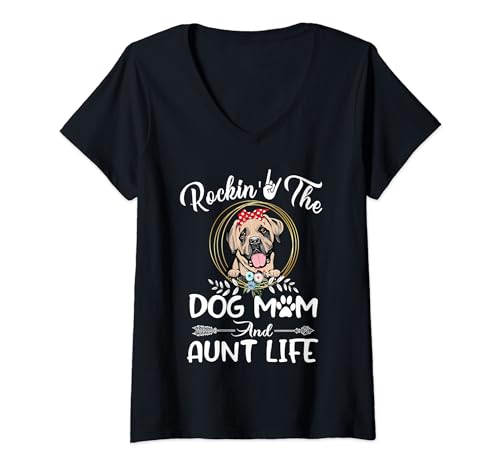 Mujer Mastiff Rocking The Dog Mom and Aunt Life Mothers Day Camiseta Cuello V