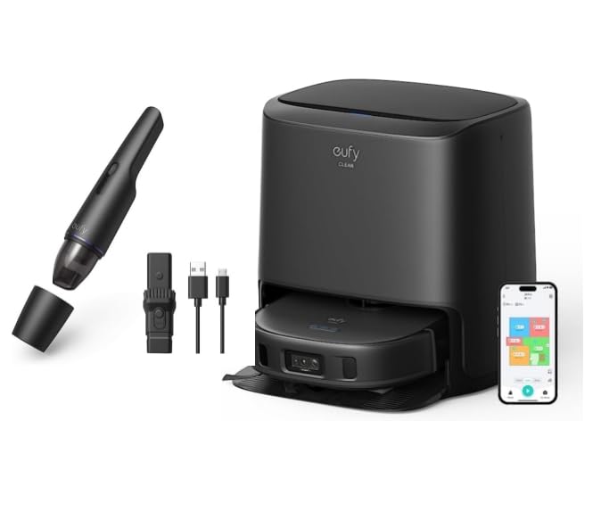 eufyClean X9 Pro CleanerBot with MopMaster™ Adaptive Pressure Cleaning, 2 Rotating Mops, Carpet Detection with 12 mm Auto-Lifting Mops, Auto-Clean Station, 5,500 Pa Suction, and AI Obs
