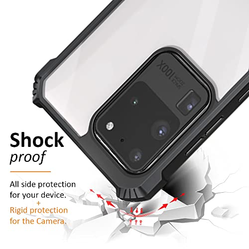 Image of WOW IMAGINE Shock Proof Clear Back Cover Case Mobile Cover for Samsung Galaxy S20 Ultra (Hard | Hybrid PC + TPU | Full Armour Device & Camera Protection | Black)