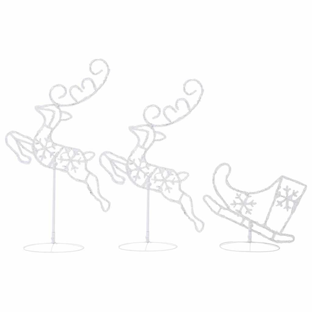 Renne e slitta LED natalizie in acrilico, bianco, 260 x 21 x 87 cm