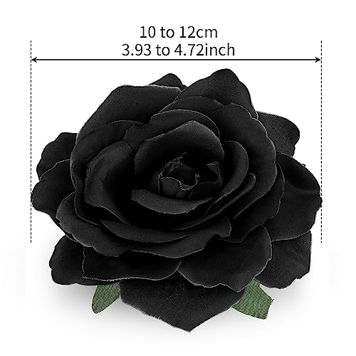 WLLHYF Fabric Rose Hair Flowers Clips Mexican Rose Hair Clip Flower Hairpin Rose Brooch Floral Clips Headpieces for Woman Girl Wedding Party (black) - Image 2