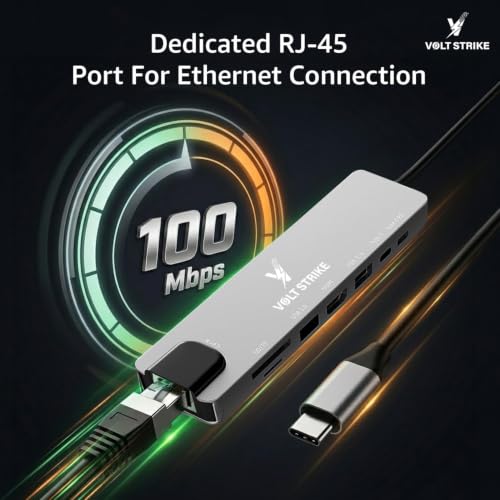 Image of Volt Strike Type C to HDMI Adapter 8 in 1 Multiport USB C Hub, Grey (8)