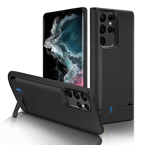 Gladgogo Coque Batterie pour Samsung Galaxy S22 Ultra, [5000mAh] Chargeur Rechargeable Batterie avec Support (6,8'') Cover