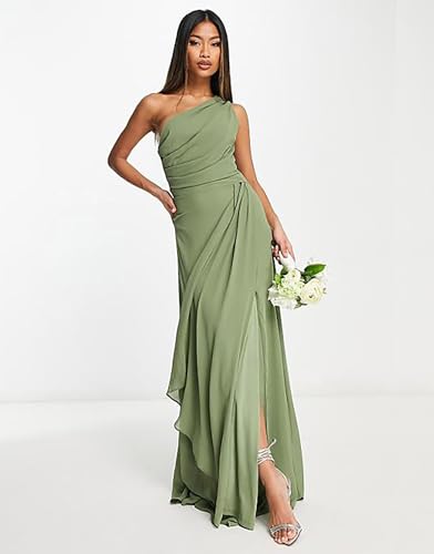 One Shoulder Bridesmaid Dresses for Women 2025 Ruched Chiffon A Line Long Formal Evening Dress with Slit3