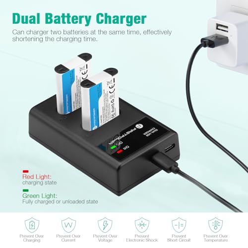 Image of FirstPower NP-BX1 /M8 Battery 2-Pack and USB Dual Charger for Sony ZV-1 | Compatible with Sony ZV-1 II, ZV-1F, Cyber-Shot DSC-RX100, RX100 II, RX100 III, RX100 IV, RX100 V, RX100 VI, RX100 VII, etc