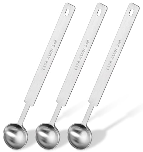ValueBargain - 1 Teaspoon Measuring Spoon, 3PCS Stainless Steel Measuring Scoop with Long Handle, 1/3 Tablespoon / 5 Cc, Single Spoon for Baking, Coffee, Spices (5ml)