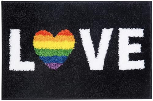 Indecor Home Premium 30''x20'' Rainbow Bath Mat - Soft, Absorbent, Non-Slip, Machine Washable Microfiber Bath Mat for Bathroom, Kitchen, Bedroom, Living Room, Colorful Bathroom Rug (Love Heart)
