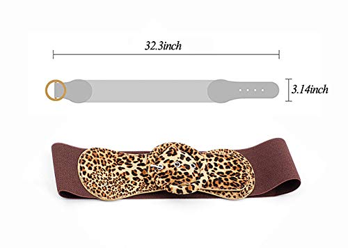Women’s Girls Belts Leopard Print Bow Wide Elastic Stretchy Retro Cinch Thick Waistband For Jeans Pants Dresses (Leopard B, Waist Below 38 Inch) #TOP2