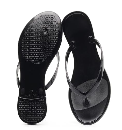 Image of Womens Flip Flops Thong Sandals Jelly Shoes Flat for Ladies Slides Black Slippers Size 9 Slip On Summer Beach Dressy