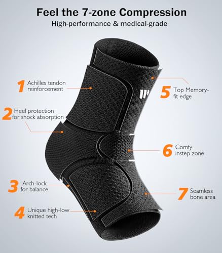 Image of Flat Knitting Ankle Brace For Women&Men, 7-Zone Dynamic Compression Sleeve w /Flex Strap,Foot Support For Sports, Sprained Ankle, Achilles Tendonitis, Plantar Fasciitis Relief(Pack of1)S, Black