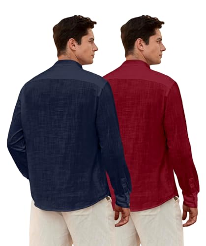 Image of Zombom Men's Combo Cotton Polyester Blend Solid Full Sleeve Straight Regular Fit Mandarin /Chinese Collor Kurta (Pack of 2)