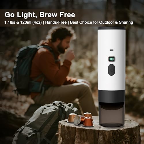 Image of Portable Espresso Maker, 15-Bar Travel Coffee Machine with 7800mAh Battery, Self-Heating, Compatible with Ground Coffee & NS Capsules for Camping /RV /Office /Hiking