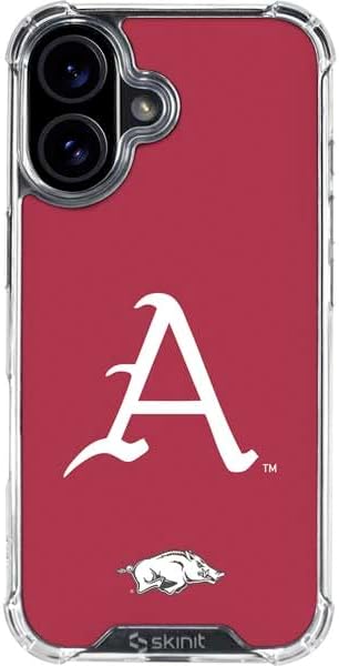 Skinit Clear Phone Case Compatible with iPhone 16 - Officially Licensed University of Arkansas-Fayetteville A Red Design
