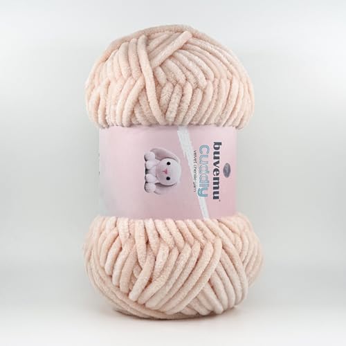 Image of Cuddly Velvet Chenille Yarn, Super Soft Fluffy Bulky for Knitting Crocheting Crafting Blanket Amigurumi, Durable for Shedding, 100 Gram (3.53 Ounces) 109 Yards (100 Meters) (Nude)