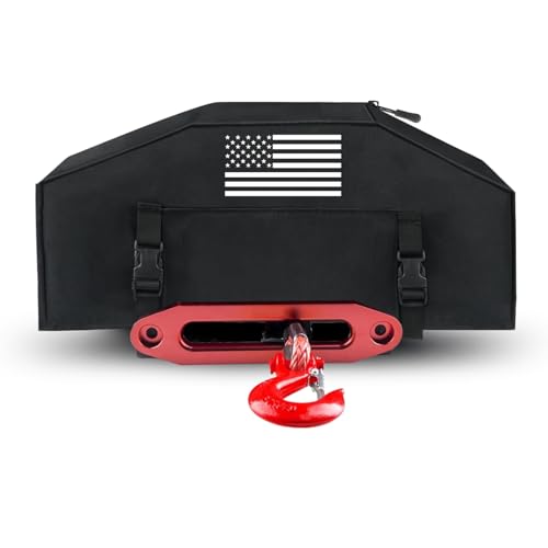 Addsafety 900D Winch Cover with Flag Pattern Heavy Duty Waterproof Winch Cover fit for Electric Winches 8000-12000lbs Indoor/Outdoor Winch Accessories