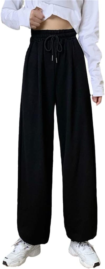 KEHAIOO Autumn Women Baggy Oversize Sports Pants, Black Lace Up Spring Cotton Joggers, Gray Sweatpants Streetwear Trousers