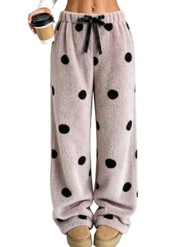 Image of ZAFUL Women's Fuzzy Plush Pajama Pants Wide Leg Pj Bottoms Lounge Pants