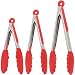 Red Silicone Cooking Serving Tongs - Set Of 3 Kitchen Locking Tongs-7,9,12" - For BBQ Grill, Oven Baking, Salad Steak Vegetable Pasta, Fish| BONUS Ebook| Stainless Steel Utensils W/ Silicone Tips
