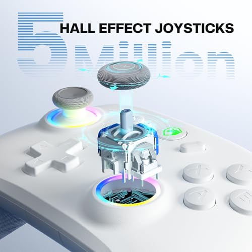 Image of ECHTPower Wireless PC Gaming Controller - Hall Effect Joystick, 2.4G & Wired 1000Hz Polling Rate, 800mAh Battery, Adjustable Turbo /Vibration - for PC /Switch /iOS /Android-off White