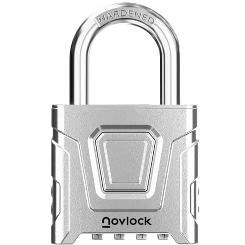 NOVLOCK Candado de combinación de alta resistencia para exterior – impermeable, arco de 8 mm resistente al corte – para portones, vallas, cobertizos, trasteros, taquillas y armarios–pack de 1,plateado